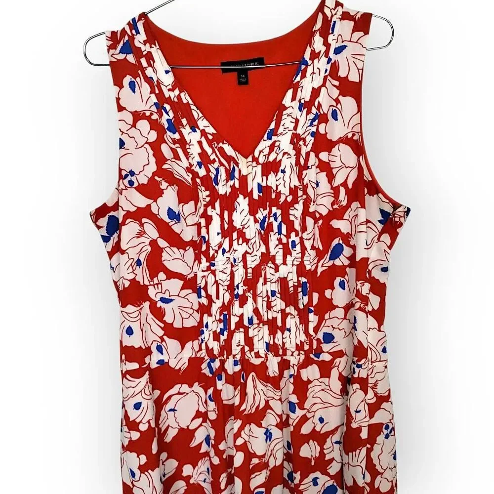 Banana Republic Womens Red Floral Pintuck Pleated Sleeveless V-Neck Dress 14 - Picture 12 of 13